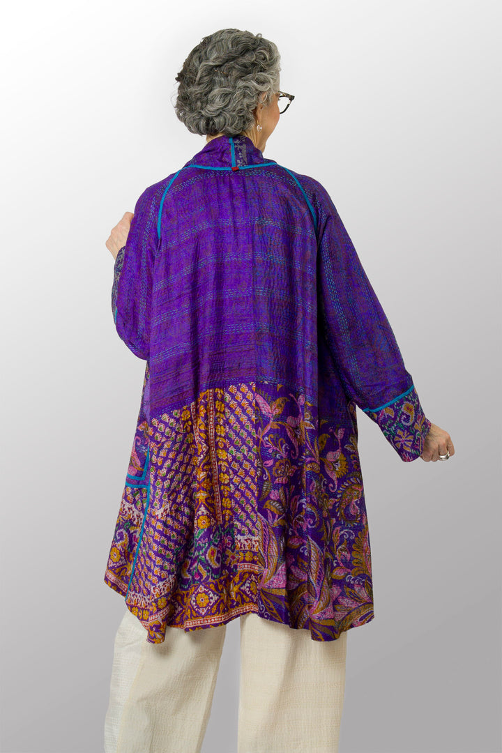 VINTAGE SILK KANTHA KIMONO LONG JKT - sv2005-0079a -