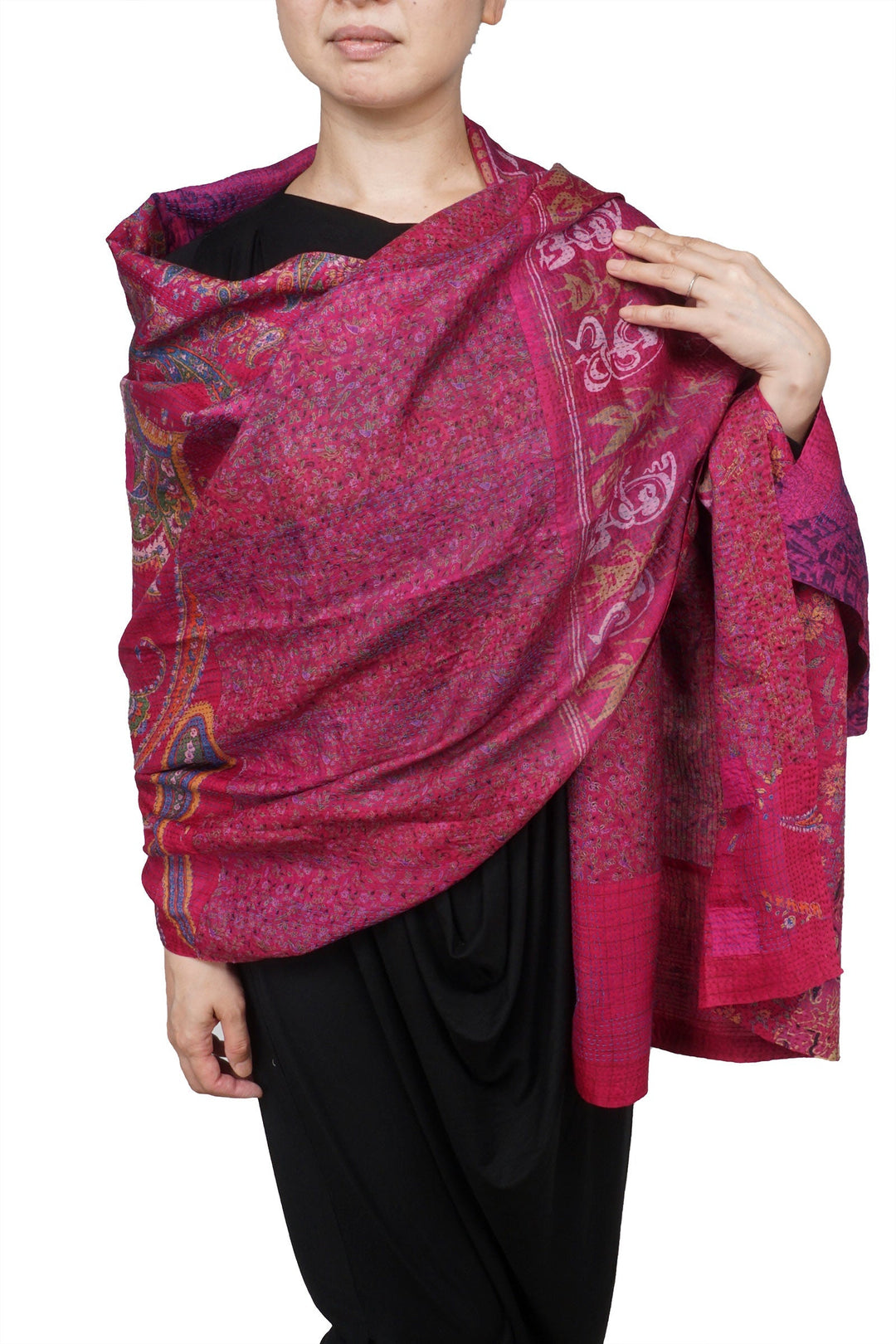 VINTAGE SILK KANTHA SHAWL LARGE - sv2803-mlt -