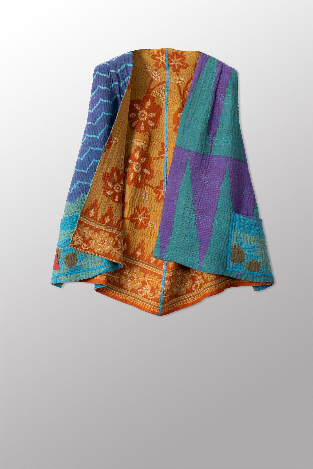 VINTAGE COTTON KANTHA BELL SHAPE SHORT VEST - cv4227-0007a -