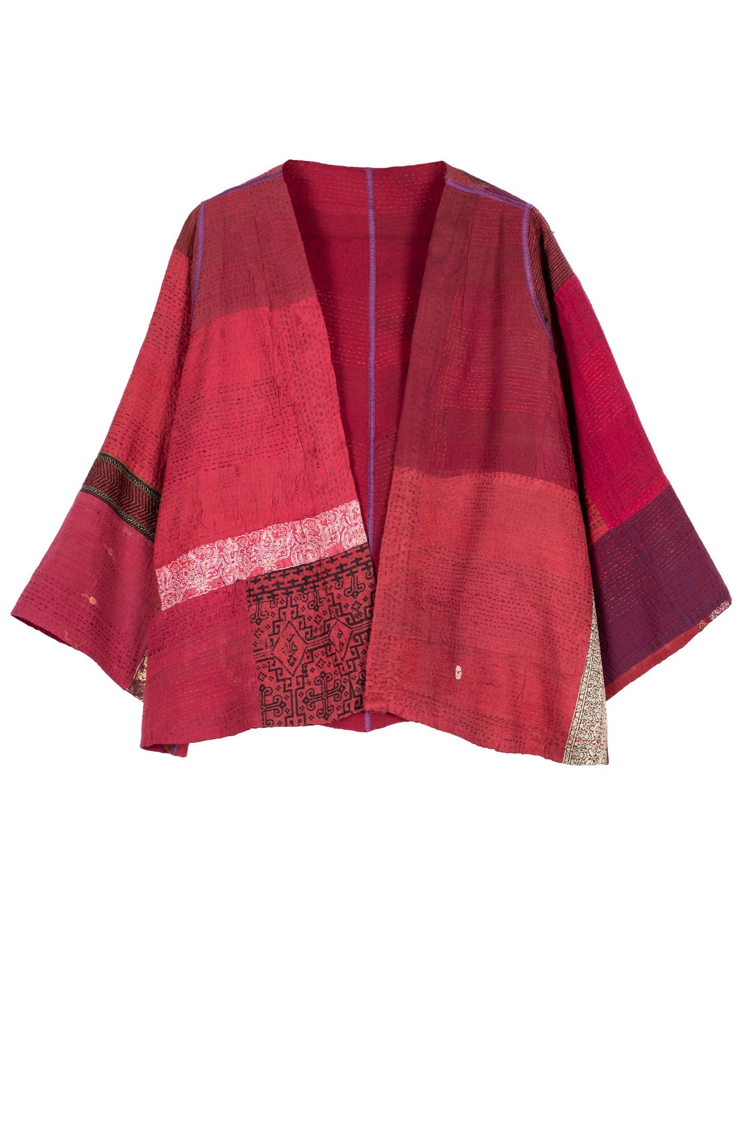 COTTON SILK SW PATCH KANTHA BELL SHAPE JKT - ws2048-red -