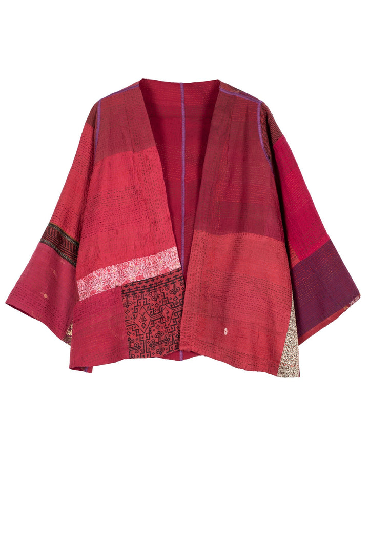 COTTON SILK SW PATCH KANTHA BELL SHAPE JKT - ws2048-red -