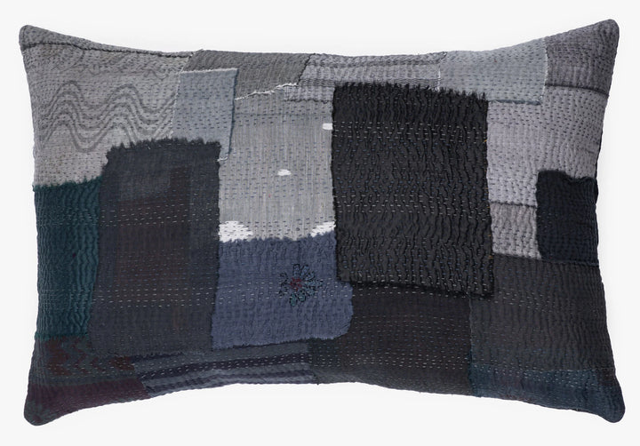 Landscape Handmade Vintage Kantha Pillow -Black