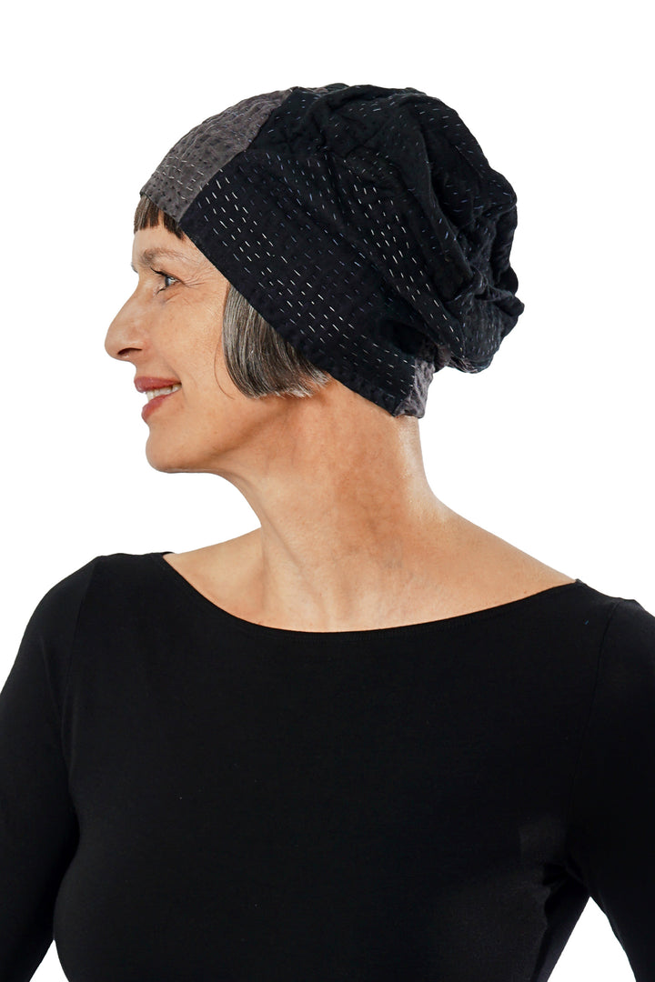COTTON SILK SW PATCH KANTHA PATCHWORK HAT - ws4880-blk -
