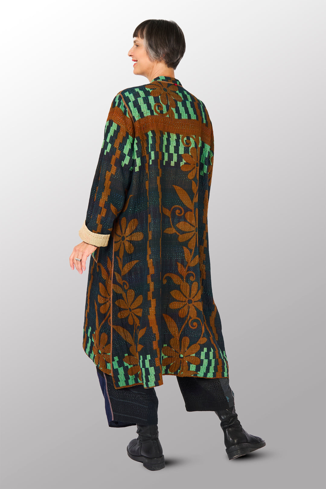 VINTAGE COTTON KANTHA KAFTAN COAT - cv4343-0001m -