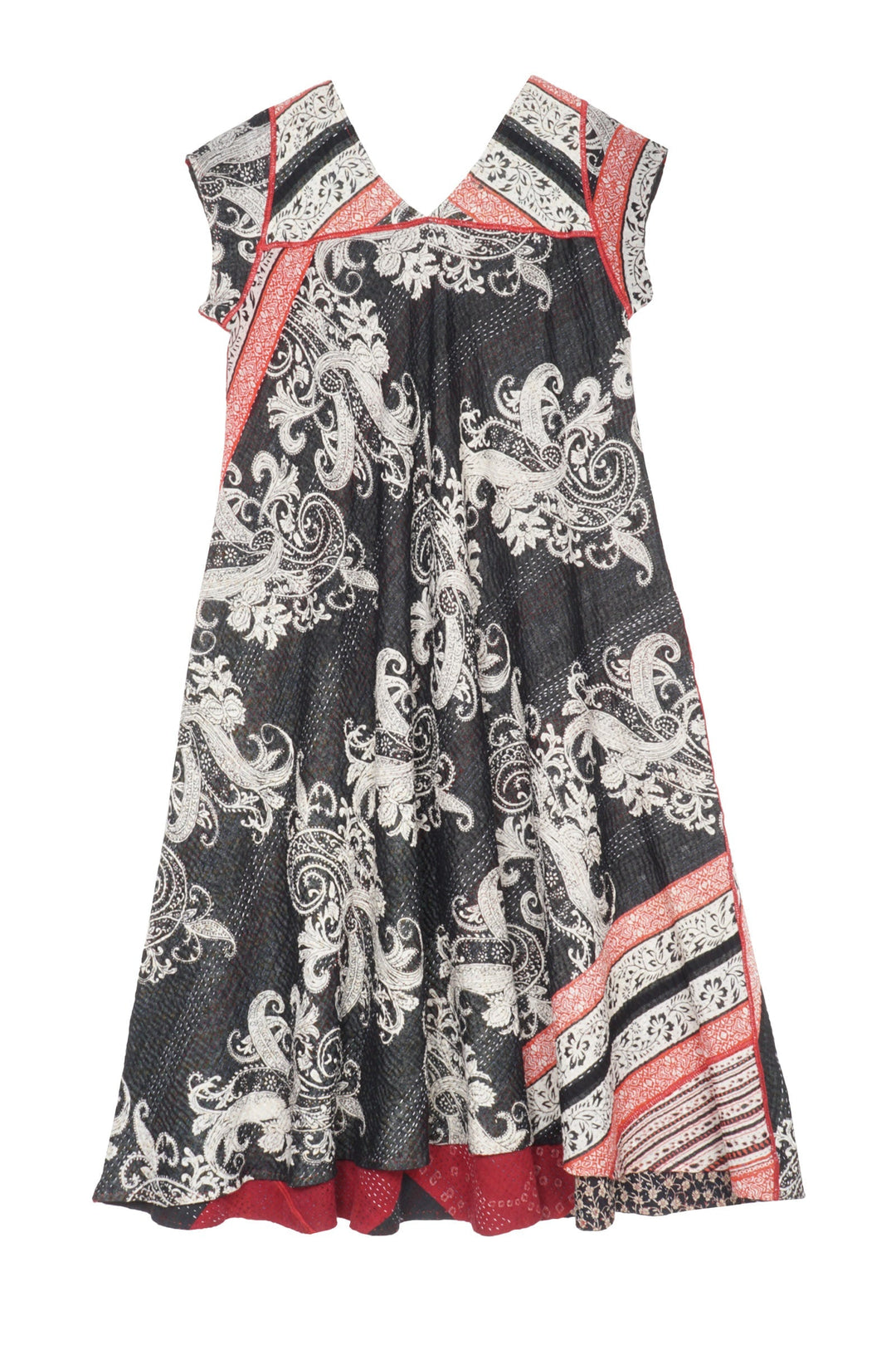 PAISLEY & PATCH KANTHA CAP SLV. FLARE DRESS - py4425-blk -