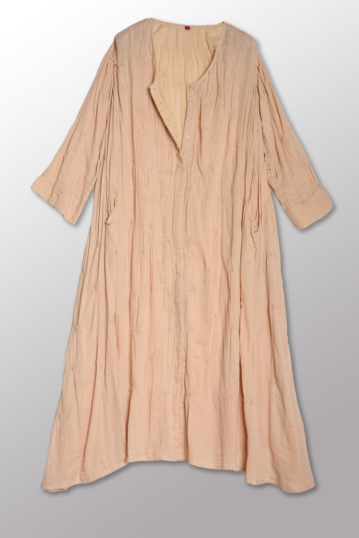 GAUZE SHIBORI GARMENT KANTHA A-LINE DRESS - bl-gg2460-pik -