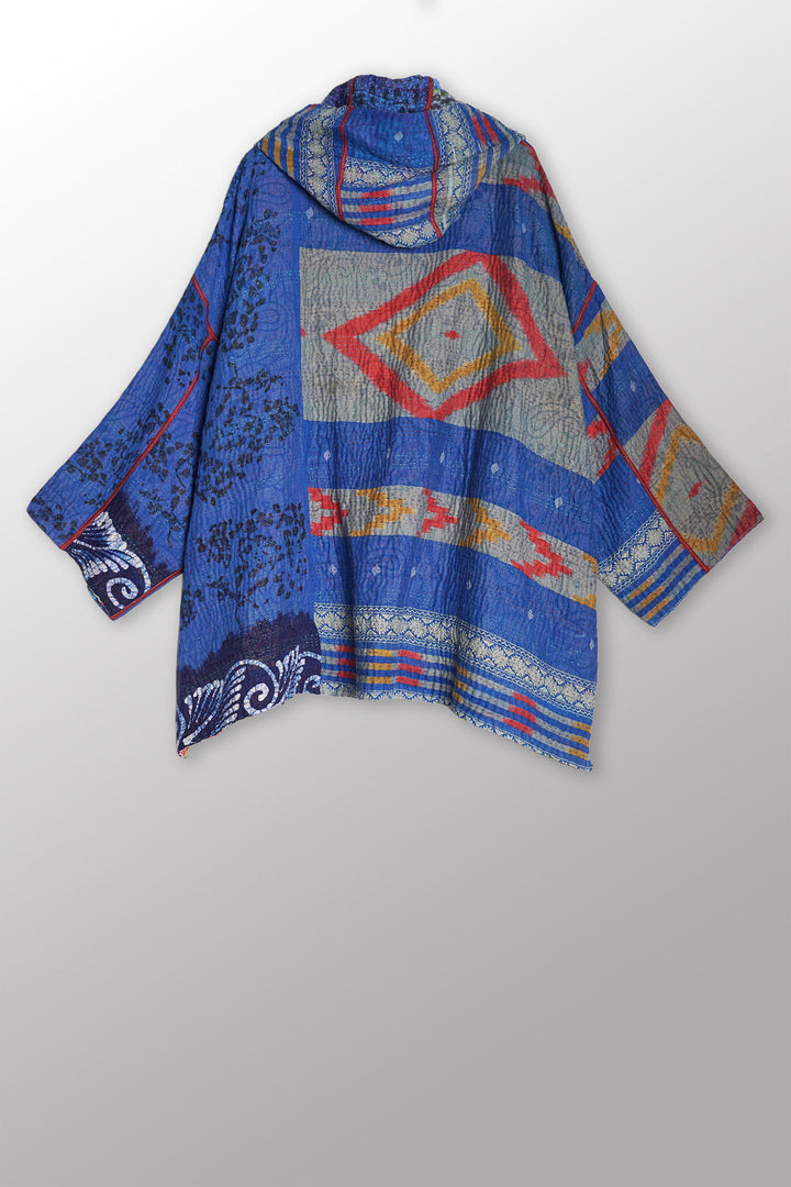 VINTAGE COTTON KANTHA HOODIE PONCHO - cv4064-0035a -