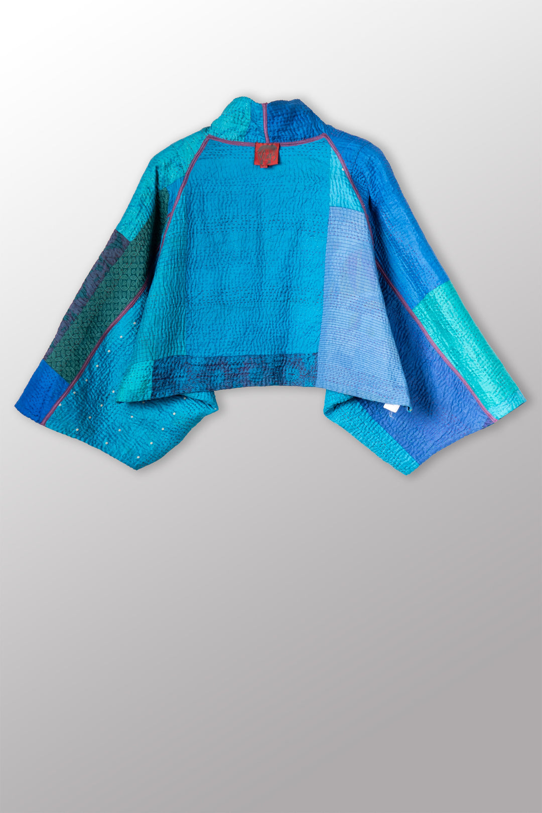 JACQUARD SILK KANTHA PUFF SLV. SHRUG - js4062-blu -