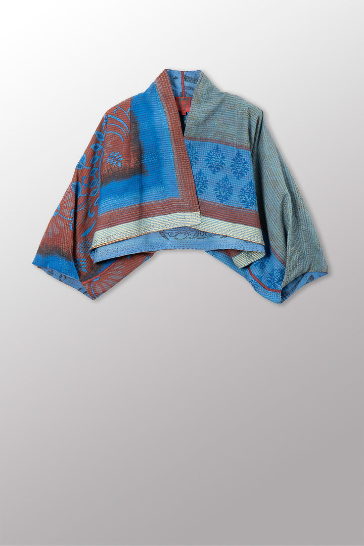 VINTAGE COTTON & NEW VOILE KANTHA PUFF SLV. SHRUG - cn2062-0006a -