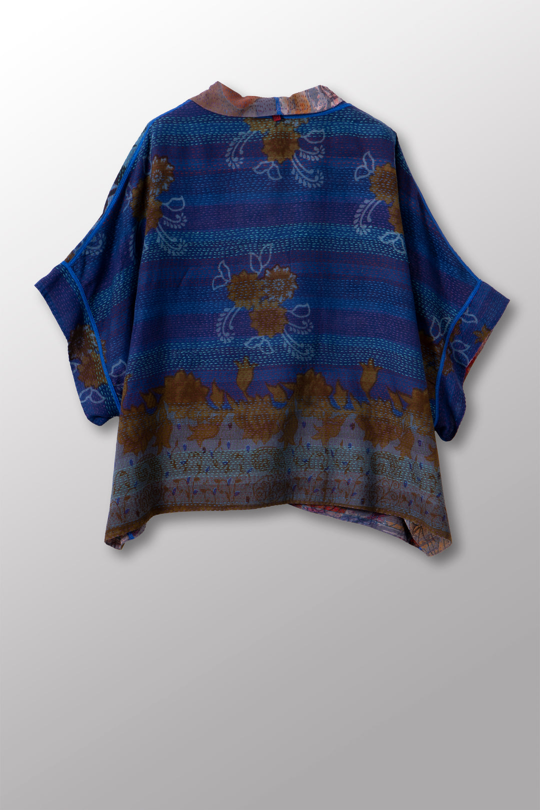 VINTAGE SILK GEORGETTE COTTON KANTHA MINI PONCHO - gc2060-0006a -