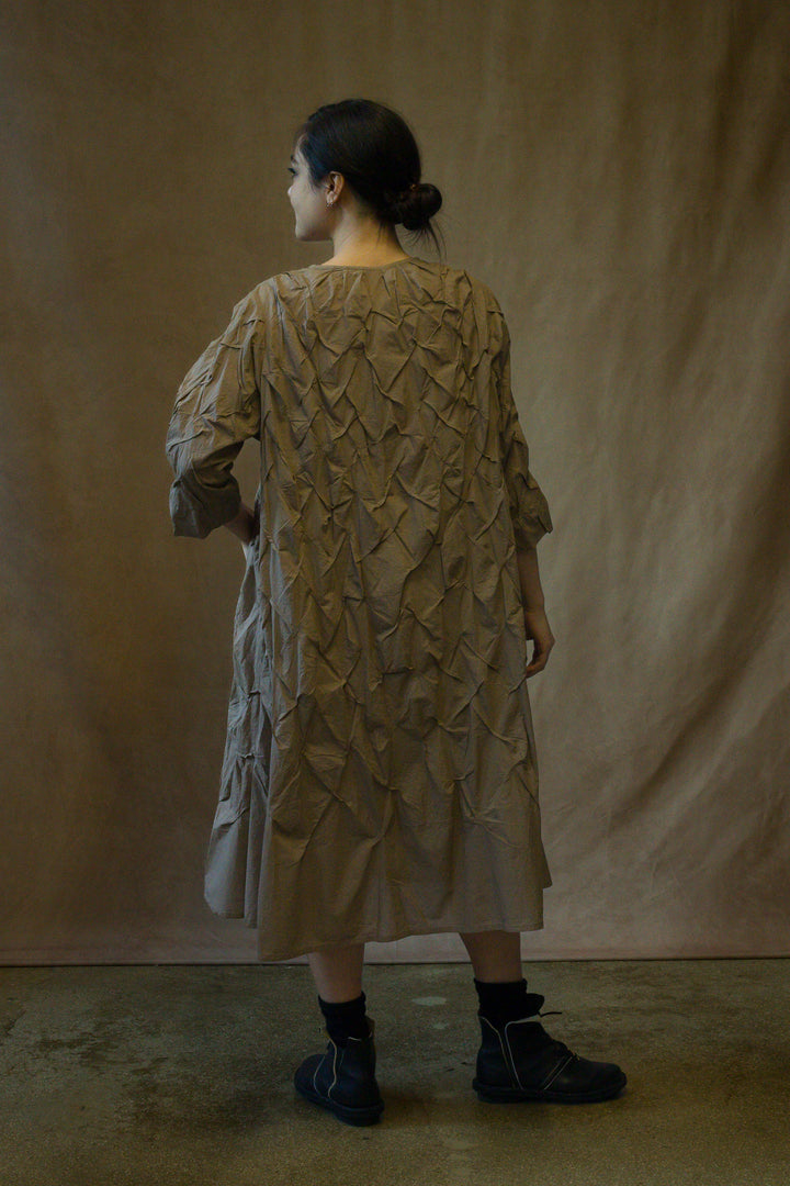 POLISHED COTTON WAVY TUCK A-LINE DRESS - bl-wl1453-ntl -