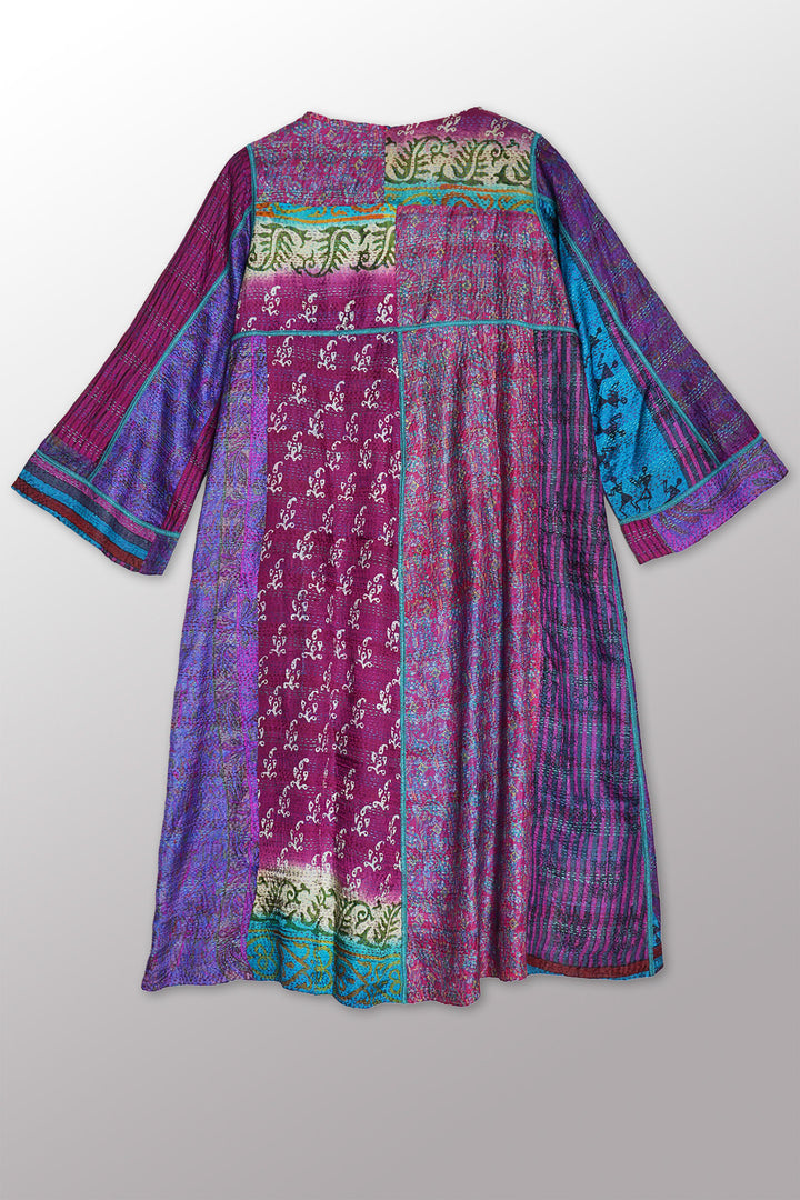 VINTAGE SILK KANTHA WRAP FLARE COAT - sv2330-0003a -