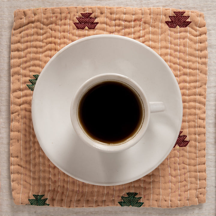 Mosaic Fray Patch Vintage Kantha Coaster -Shallot (Set of 2)