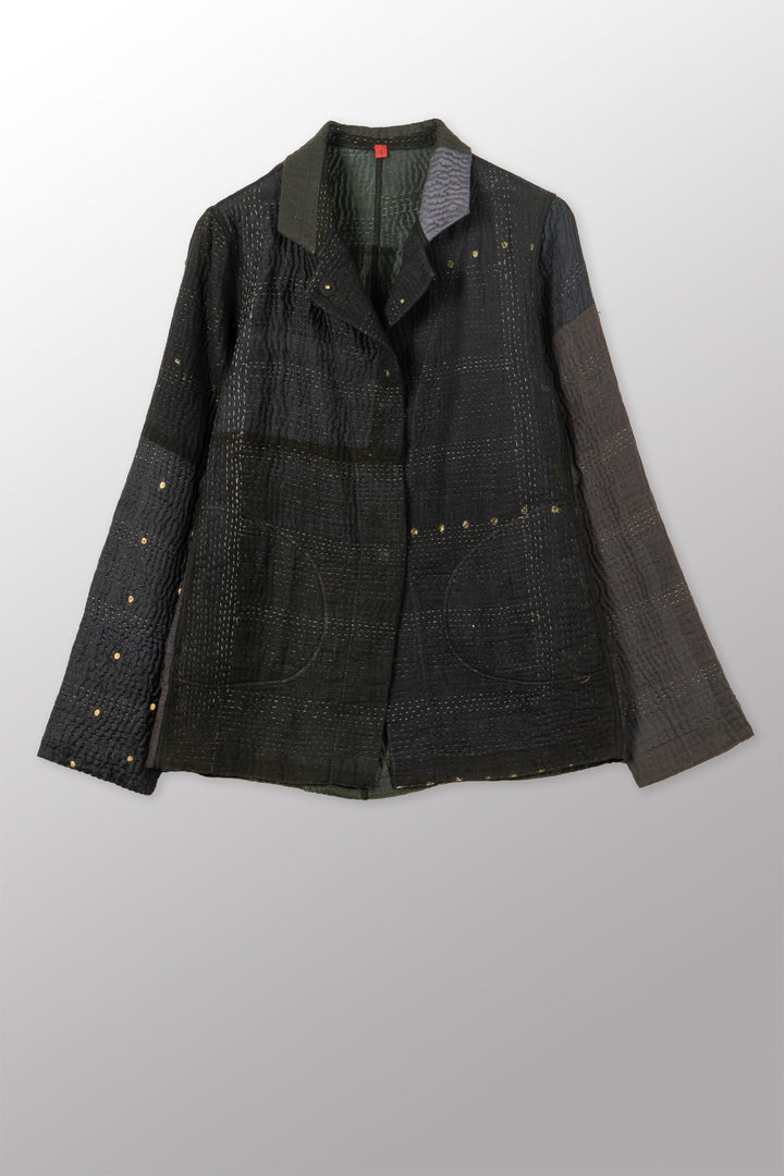 JAIPUR PATCH KANTHA SIMPLE JACKET - jp4022-blk -
