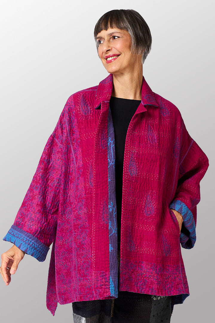 COTTON OVERDYE KANTHA OVERSIZED MINI COAT - ov4332-cfus001a -