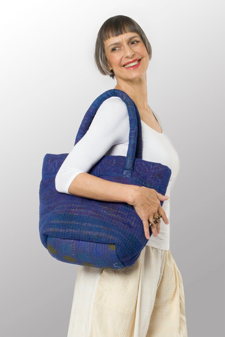 Quilted Overdye Cotton Kantha Bucket Tote