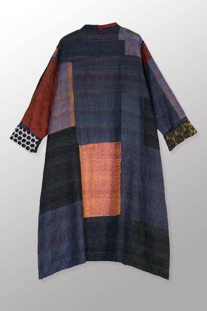 JACQUARD SILK KANTHA KAFTAN COAT - js4343-grn -