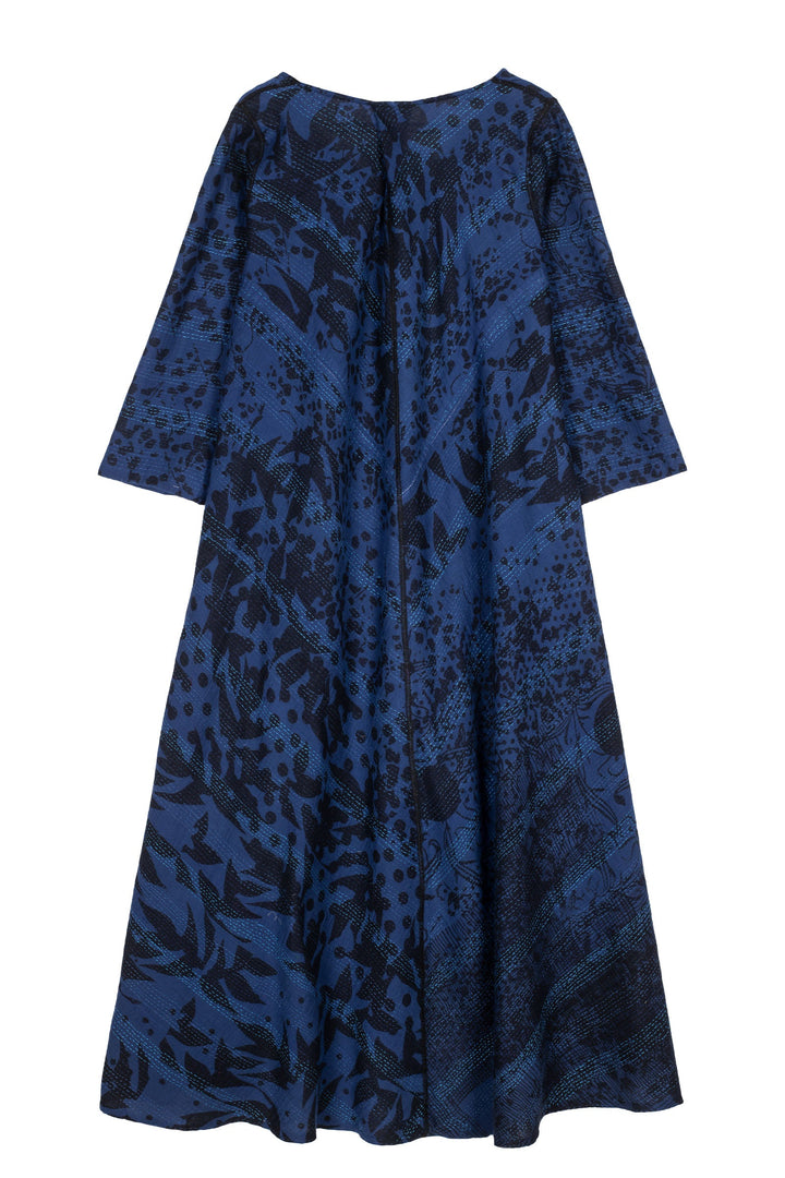 MONOTONE TWILIGHT PRINT KANTHA V-NECK MAXI WITH SLEEVES - tp2441-nvy -