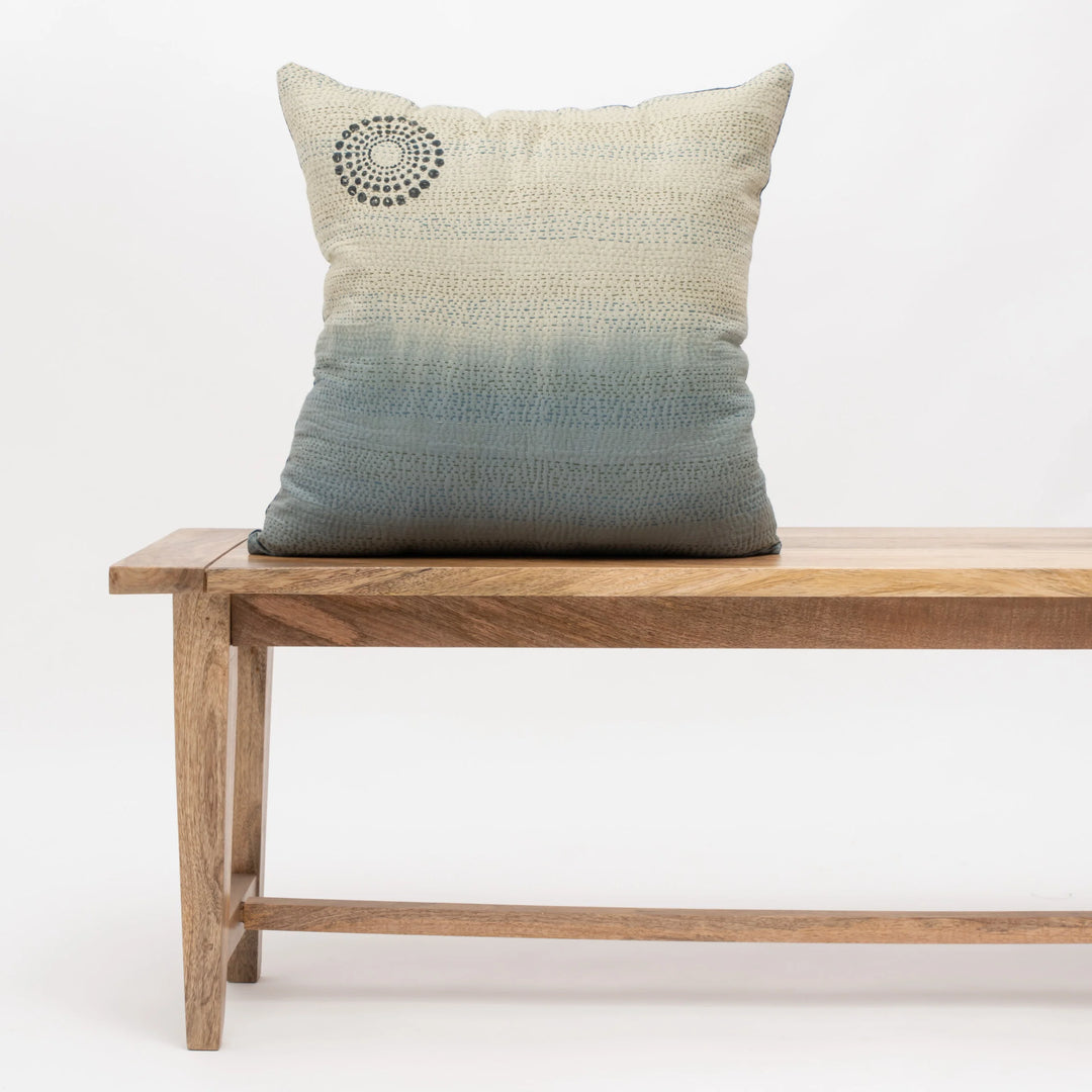 Cotton Ombre Handmade Vintage Kantha Pillow -Indigo