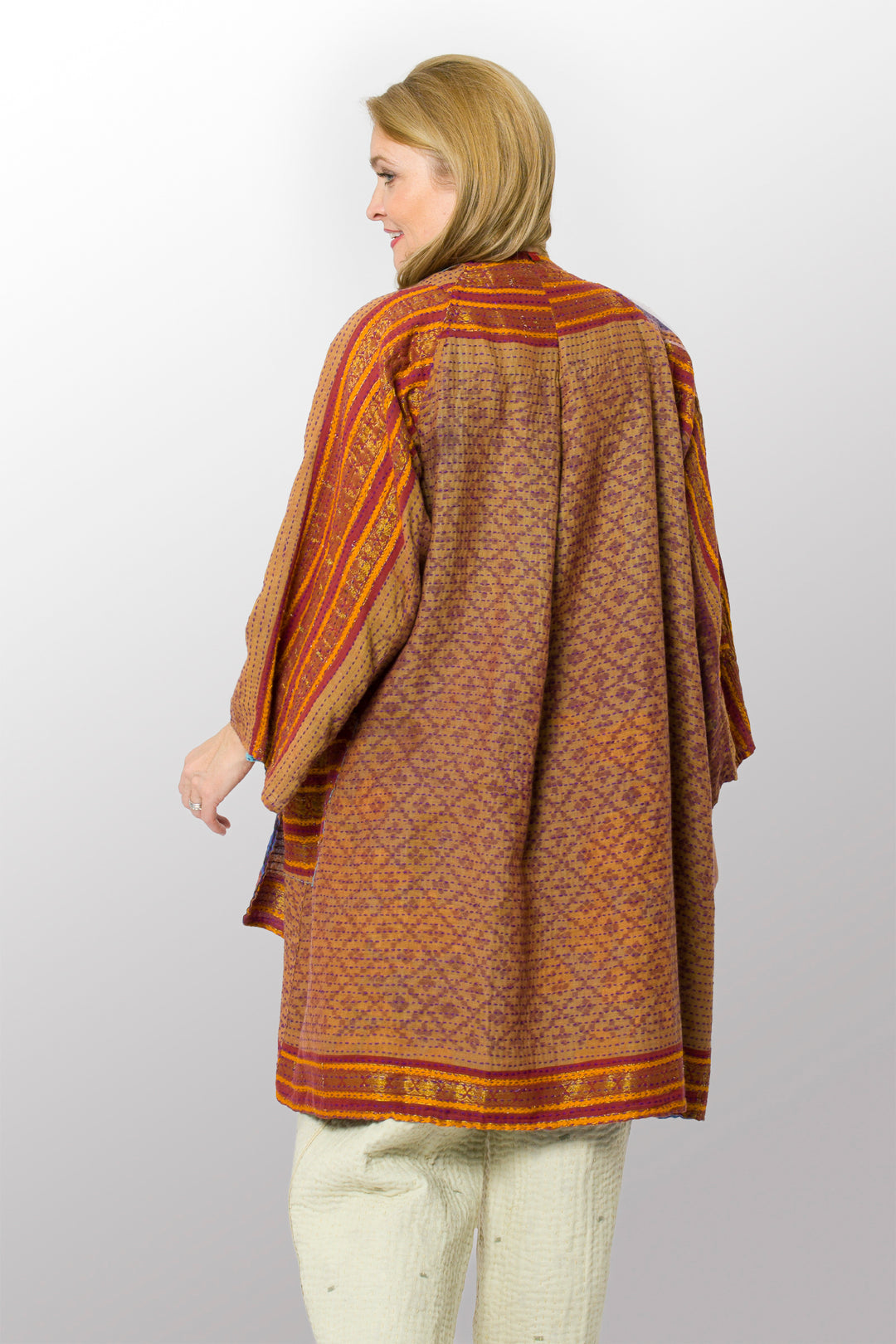 VINTAGE COTTON BBK KANTHA KIMONO DUSTER - bb2317-0010a -