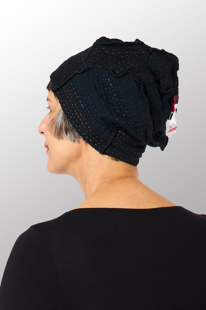 FRAYED PATCH KANTHA PATCHWORK HAT - fi4880-blk -