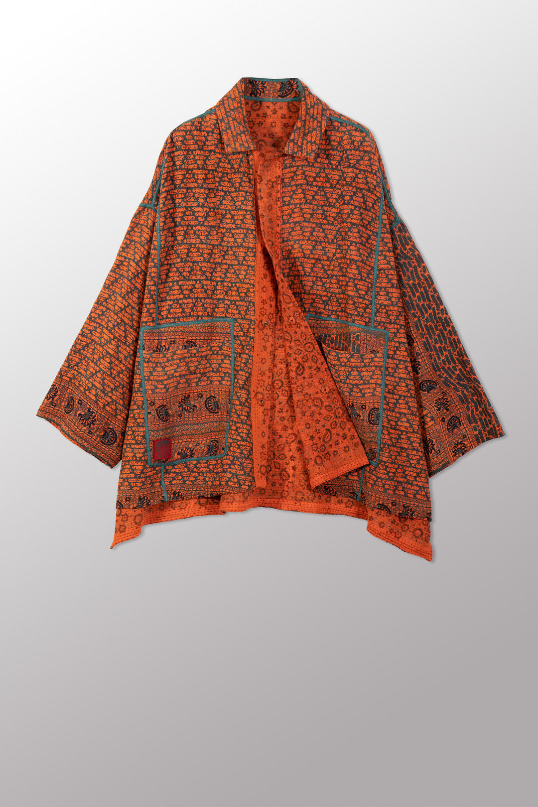 VINTAGE COTTON & NEW VOILE KANTHA OVERSIZED MINI COAT - cn2332-0001a -