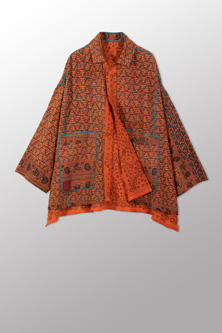 VINTAGE COTTON & NEW VOILE KANTHA OVERSIZED MINI COAT - cn2332-0001a -