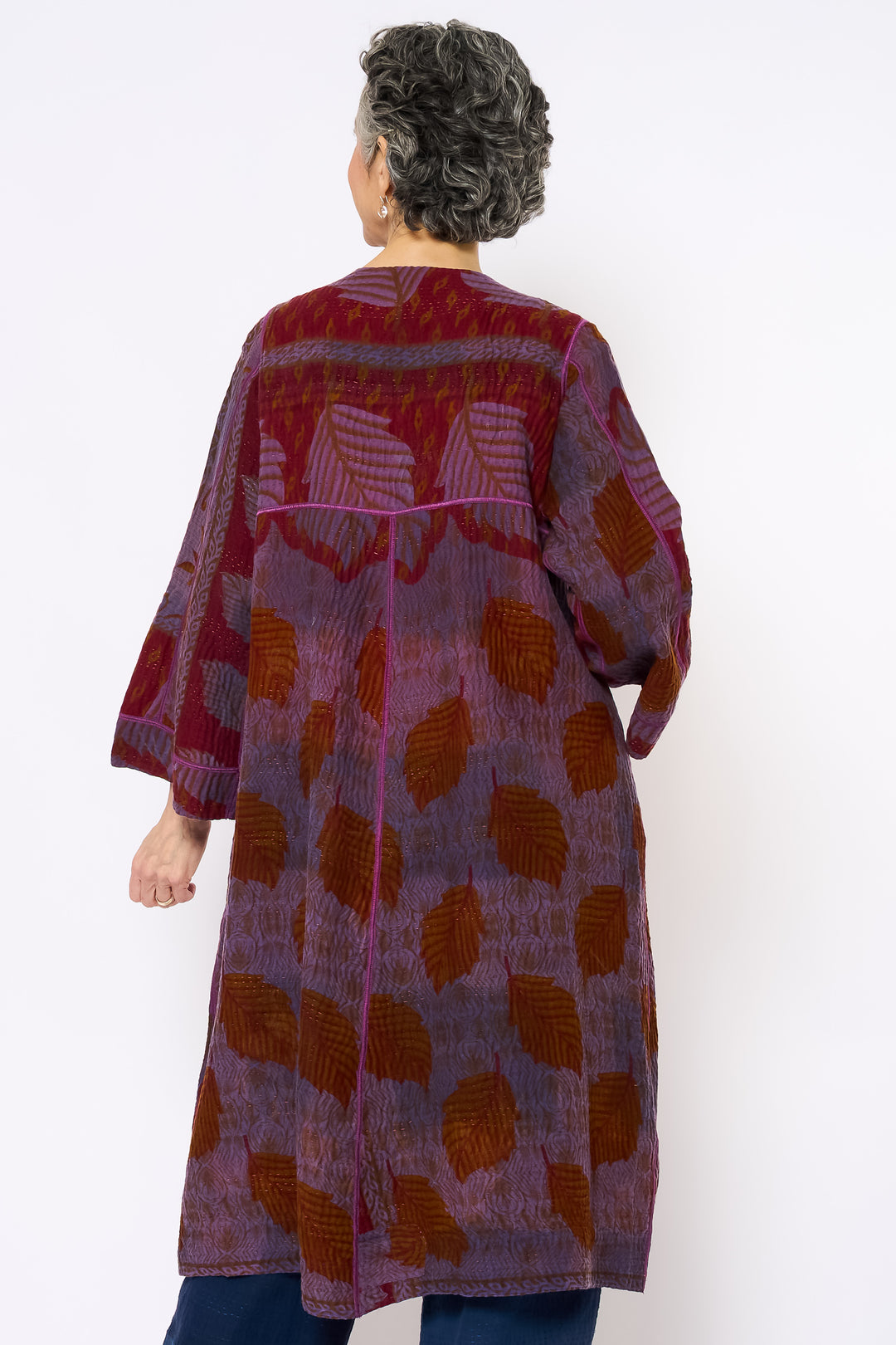 COTTON OVERDYE KANTHA WRAP FLARE COAT - ov4330-cprp006a -