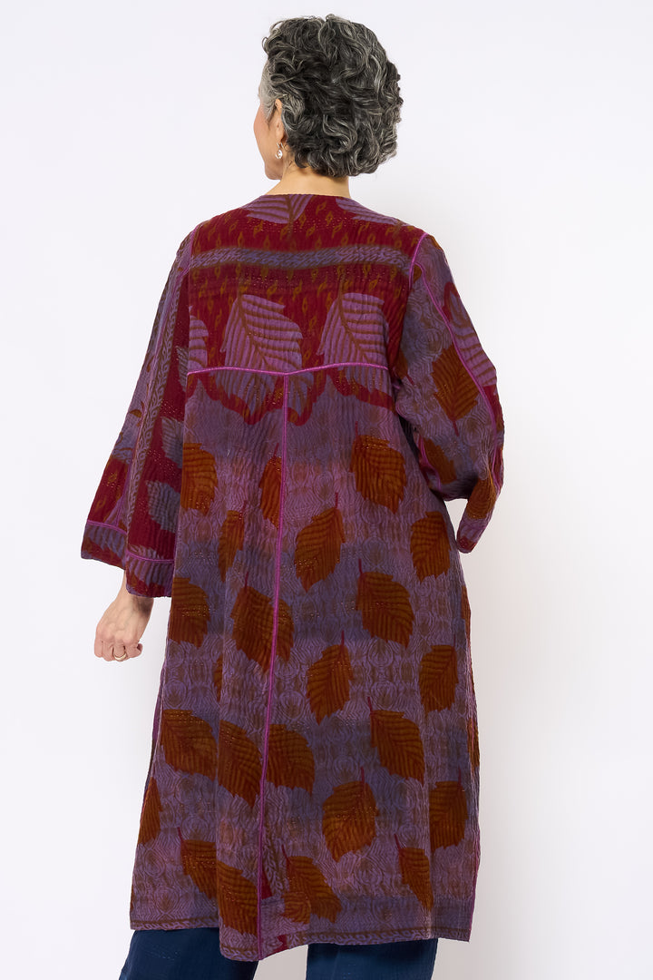 COTTON OVERDYE KANTHA WRAP FLARE COAT - ov4330-cprp006a -