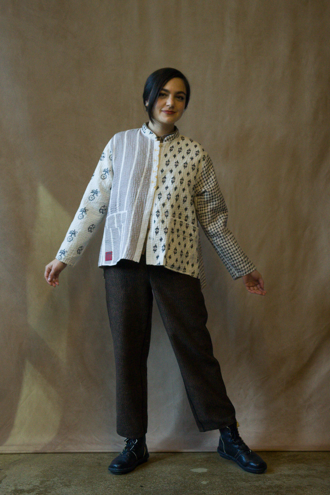 BBB PATCH KANTHA KAFTAN JACKET SHORT - bl-bbb4088-ivy -