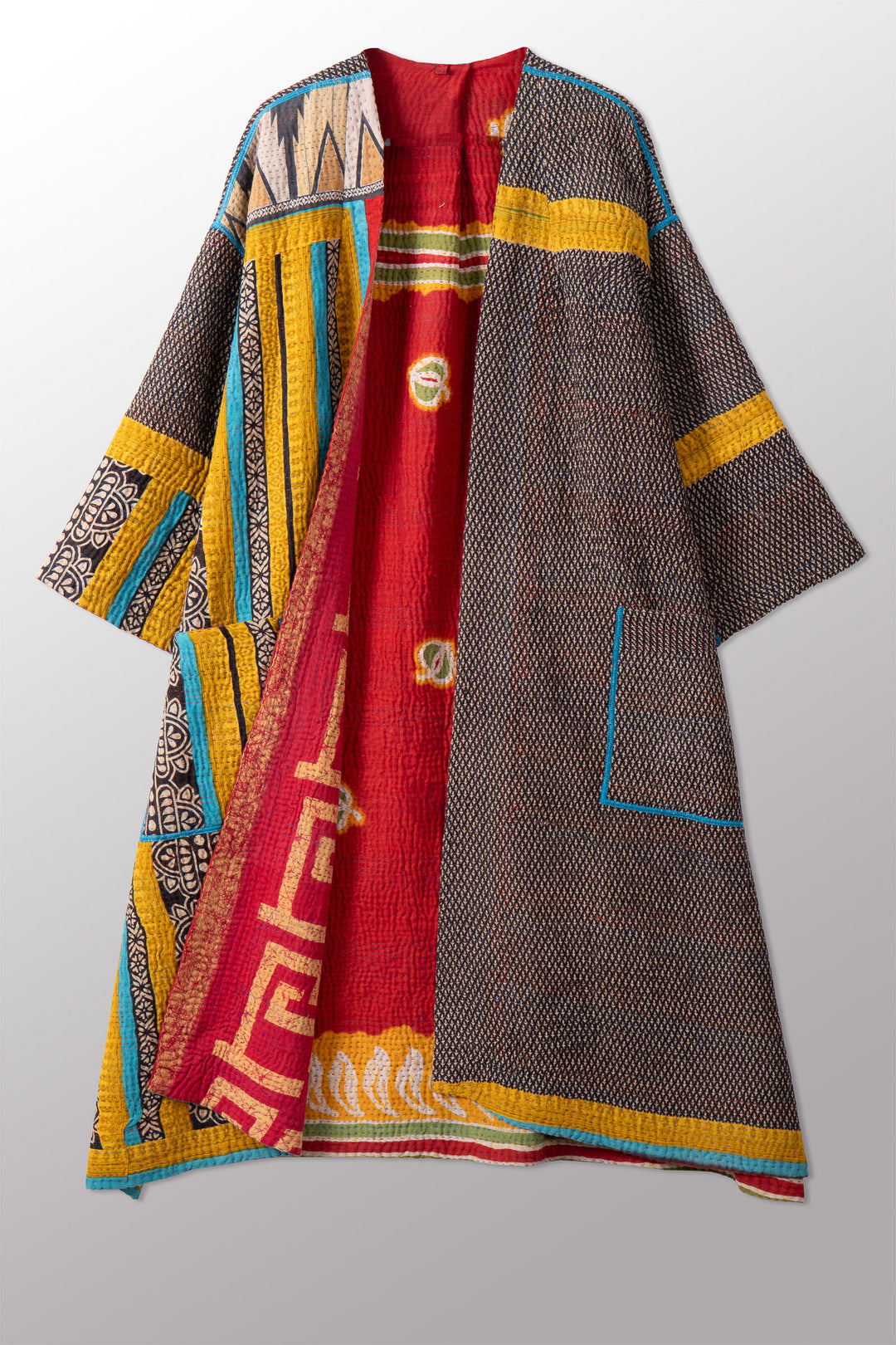 VINTAGE COTTON KANTHA LONG DUSTER - cv4328-0014a -