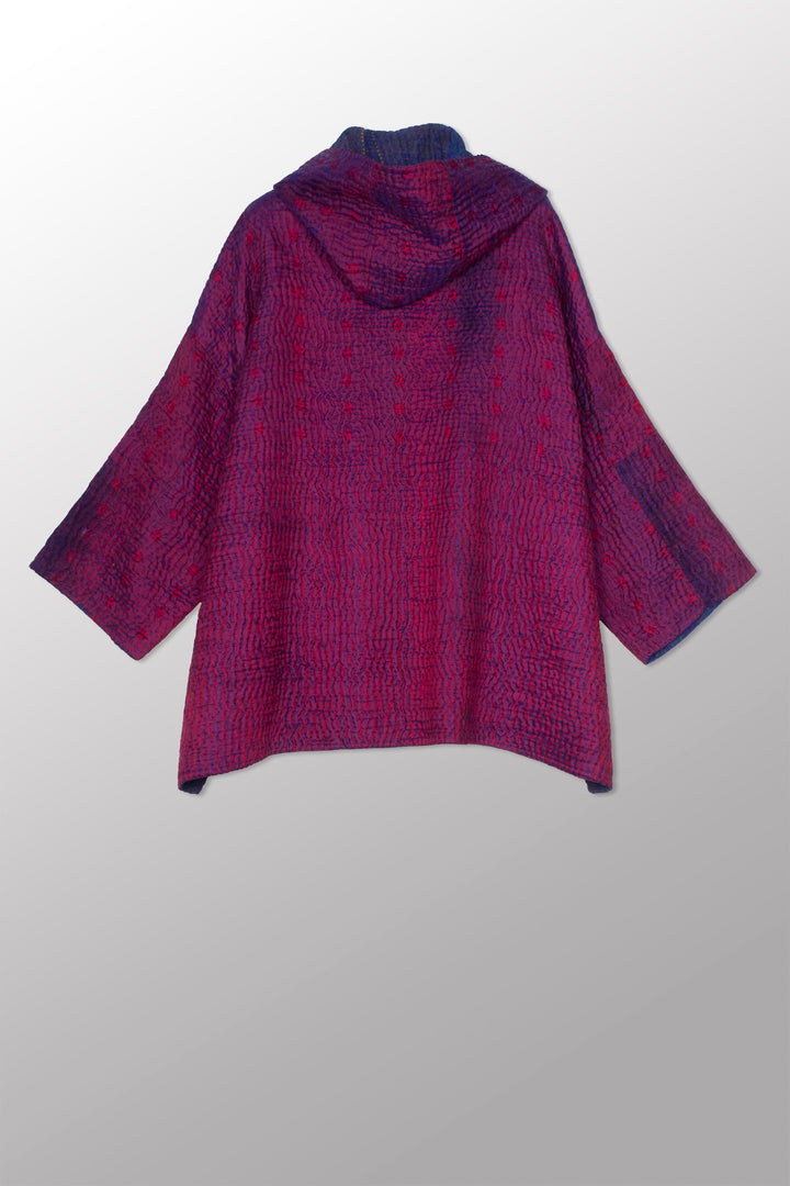 JACQUARD WITH WOVEN KANTHA HOODIE PONCHO - jq5064-0001a -