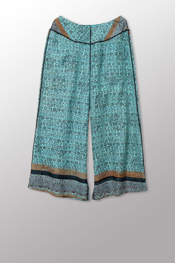 VINTAGE COTTON & NEW VOILE KANTHA MID RISE WIDE LEG PANTS - cn2665-0001m -