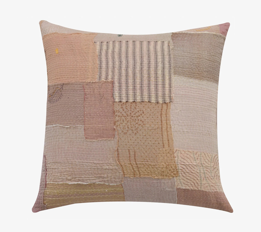 Mosaic Fray Handmade Vintage Kantha Pillow -Mushroom