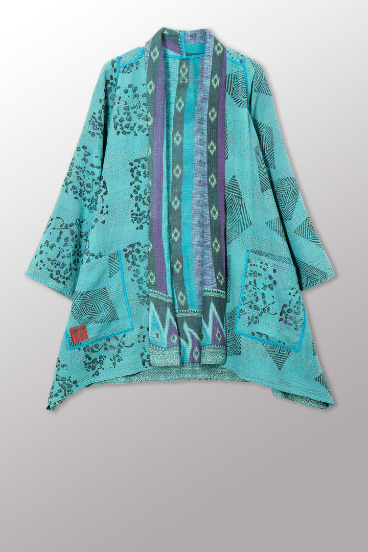VINTAGE COTTON & NEW VOILE KANTHA A-LINE JKT - cn2003-0007a -