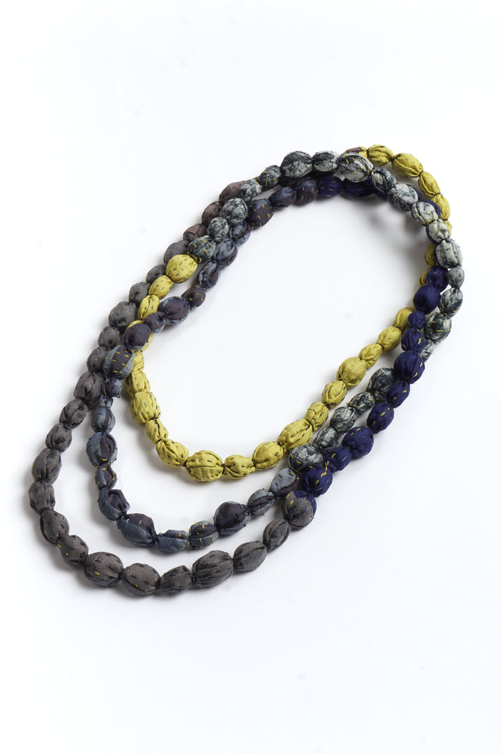 VINTAGE SILK KANTHA TIE-BEADS LONG NECKLACE - sv2707-cha -