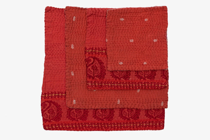 Mosaic Fray Handmade Vintage Kantha Coaster -Carrot (Set of 2)