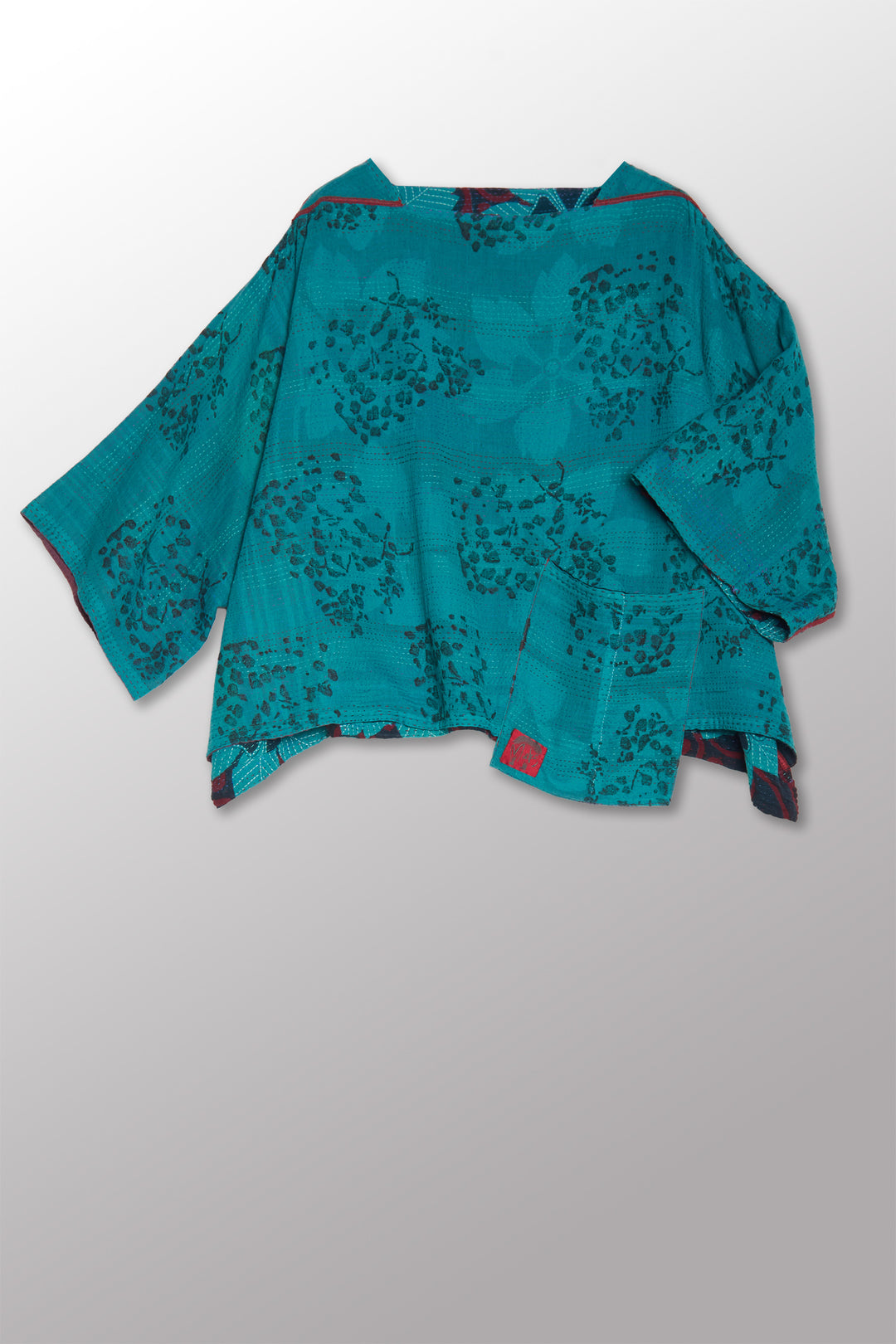 VINTAGE COTTON & NEW VOILE KANTHA 3/4 SLV. CROP TOP MIO - cn2538-0004a -
