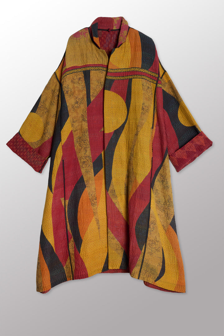 COTTON OVERDYE KANTHA NEW OVERSIZED COAT - ov4342-cred007a -