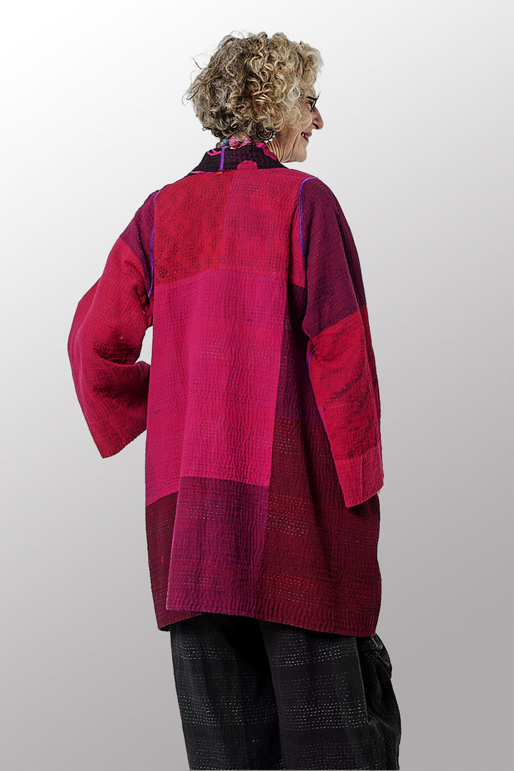OVERDYED POLKA DOTS & LEAVES KANTHA A-LINE JACKET - dl4003-fus -