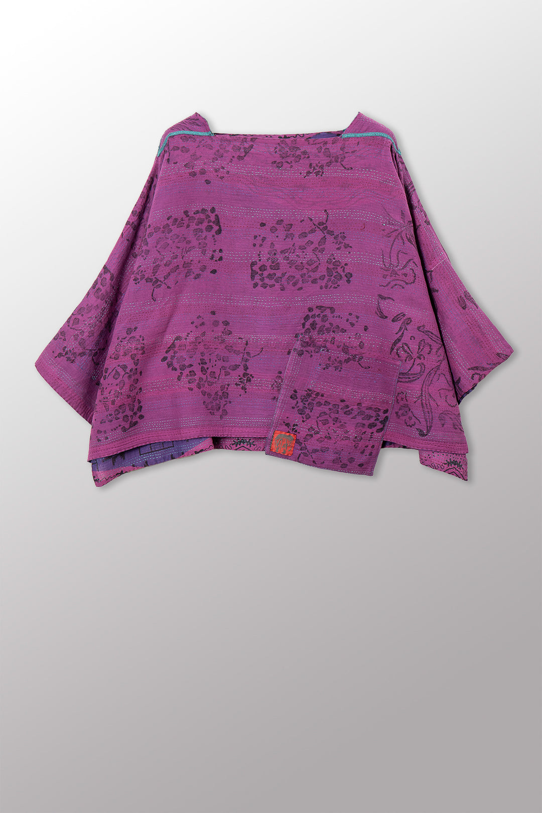 VINTAGE COTTON & NEW VOILE KANTHA 3/4 SLV. CROP TOP MIO - cn2538-0012a -