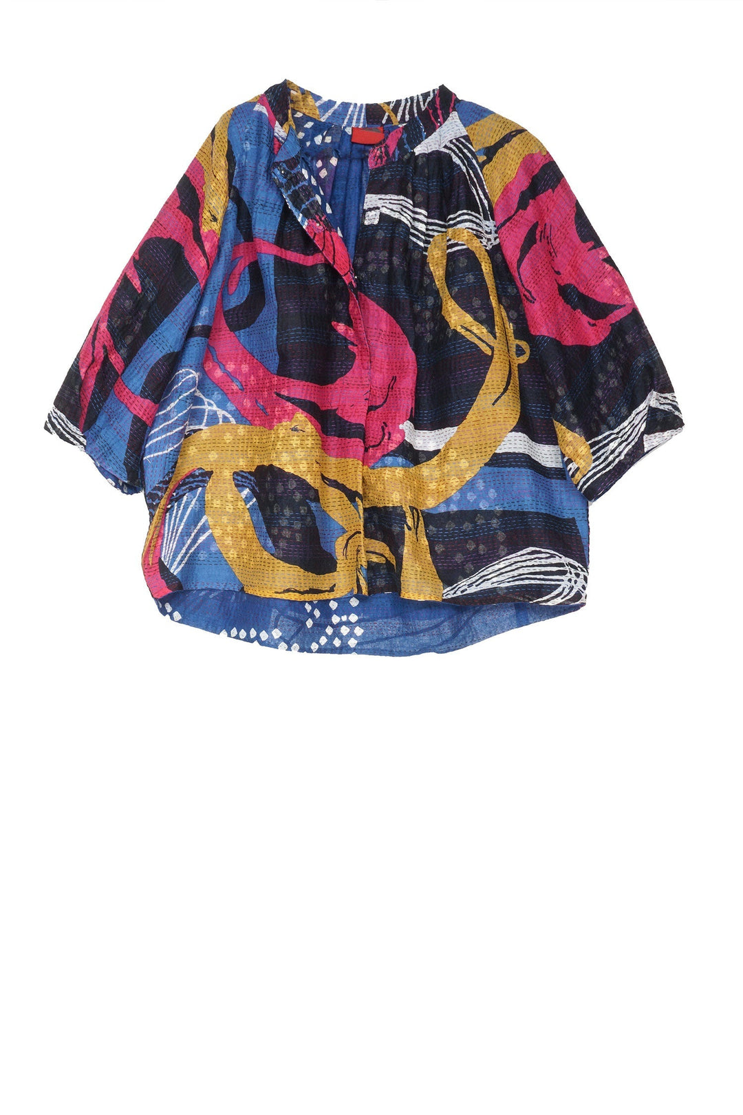 FRESH PRINT KANTHA PUFF SLV. TOP - fp2550-blu -