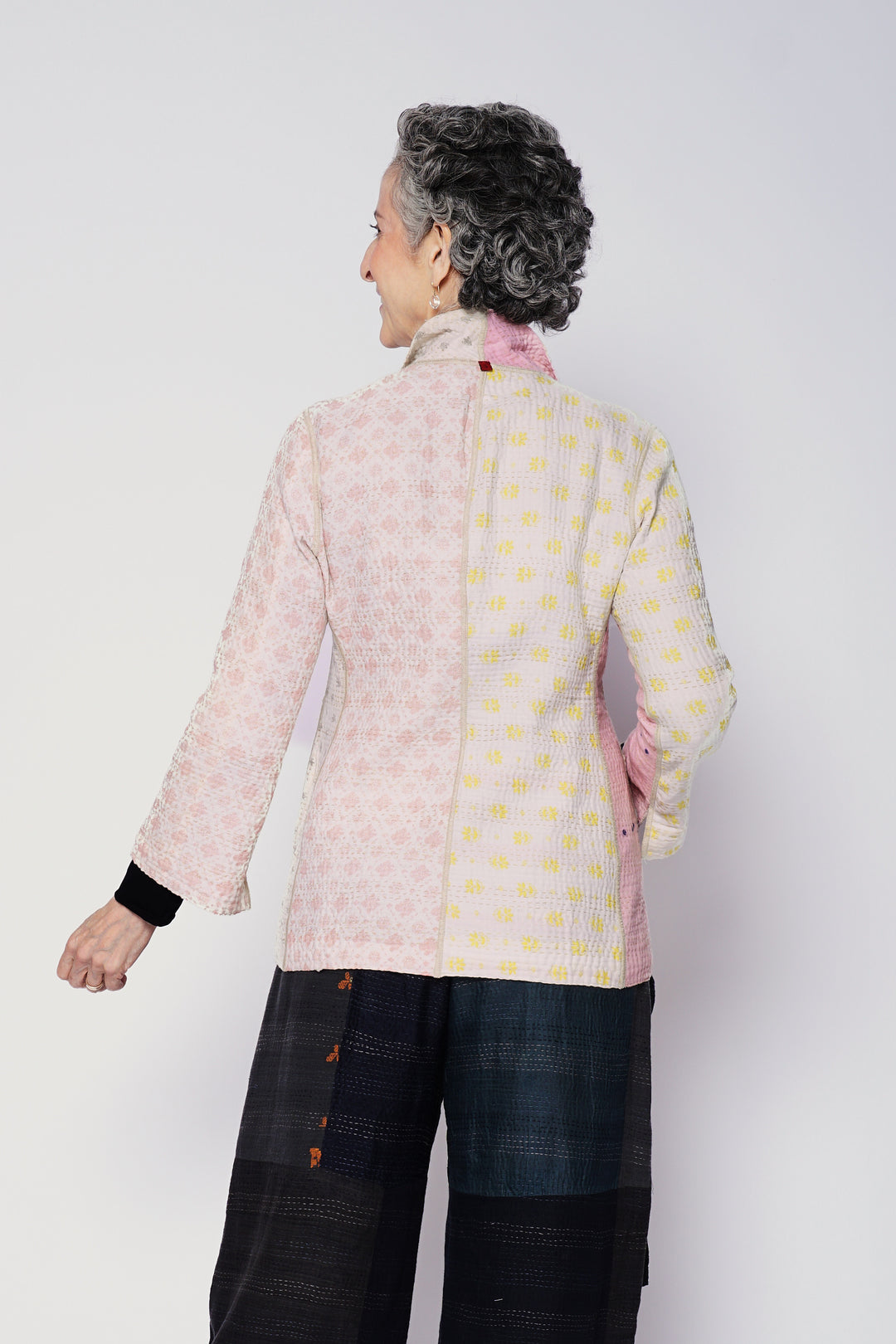 FRAYED PATCH MIX KANTHA SHORT JKT - fm4007-ivy -
