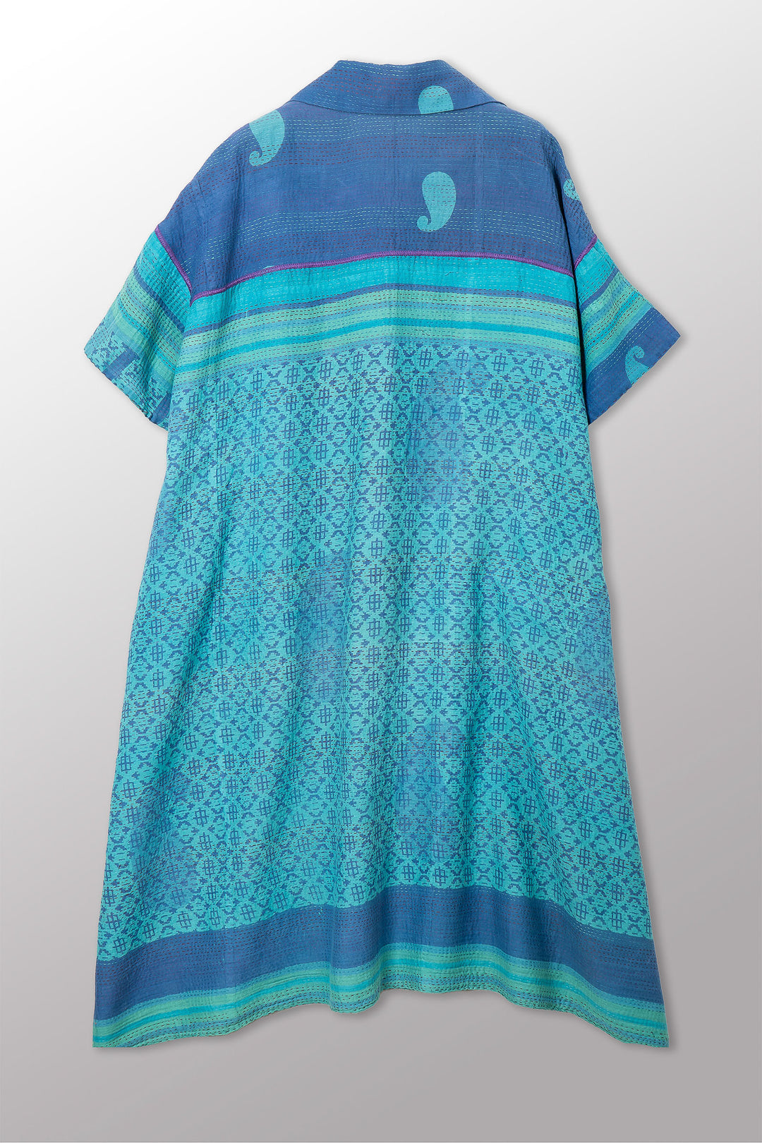 VINTAGE COTTON & NEW VOILE KANTHA WING COLLAR DRESS - cn2454-0004a -