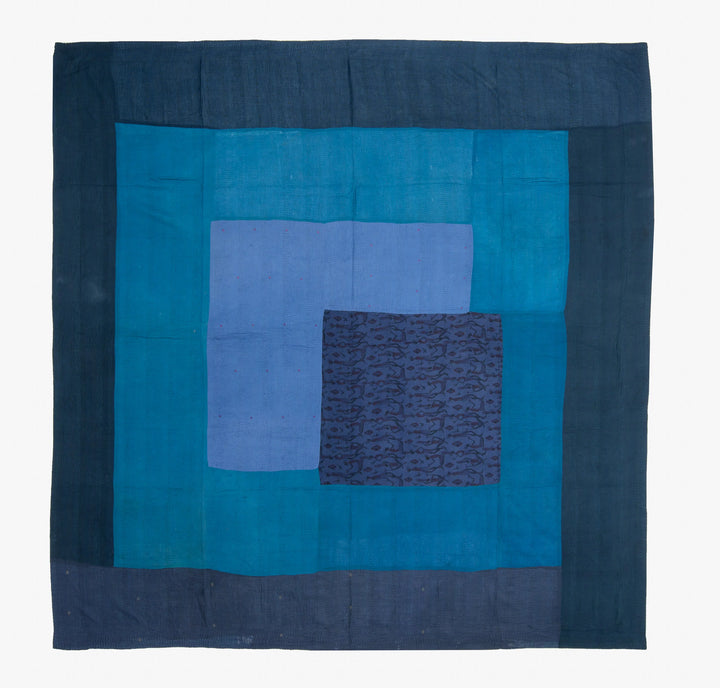 Landscape Fray Patch Vintage Kantha Quilts -Navy
