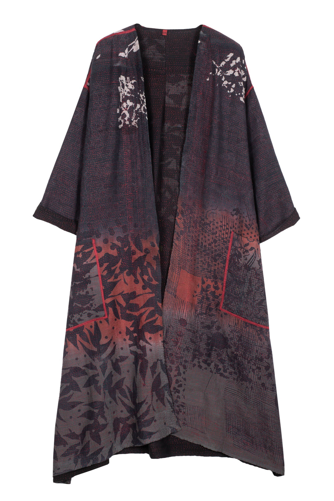 MONOTONE TWILIGHT PRINT KANTHA LONG DUSTER - tp2328-red -