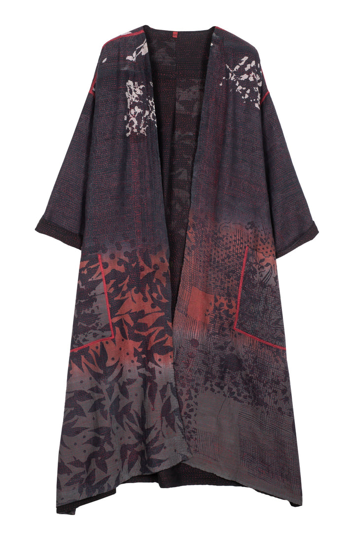 MONOTONE TWILIGHT PRINT KANTHA LONG DUSTER - tp2328-red -