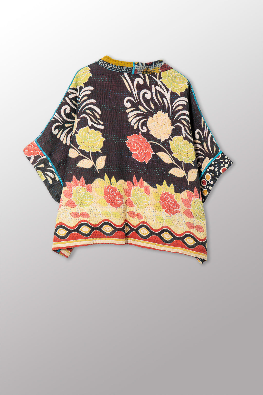 VINTAGE COTTON KANTHA MINI PONCHO - cv4060-0065a -
