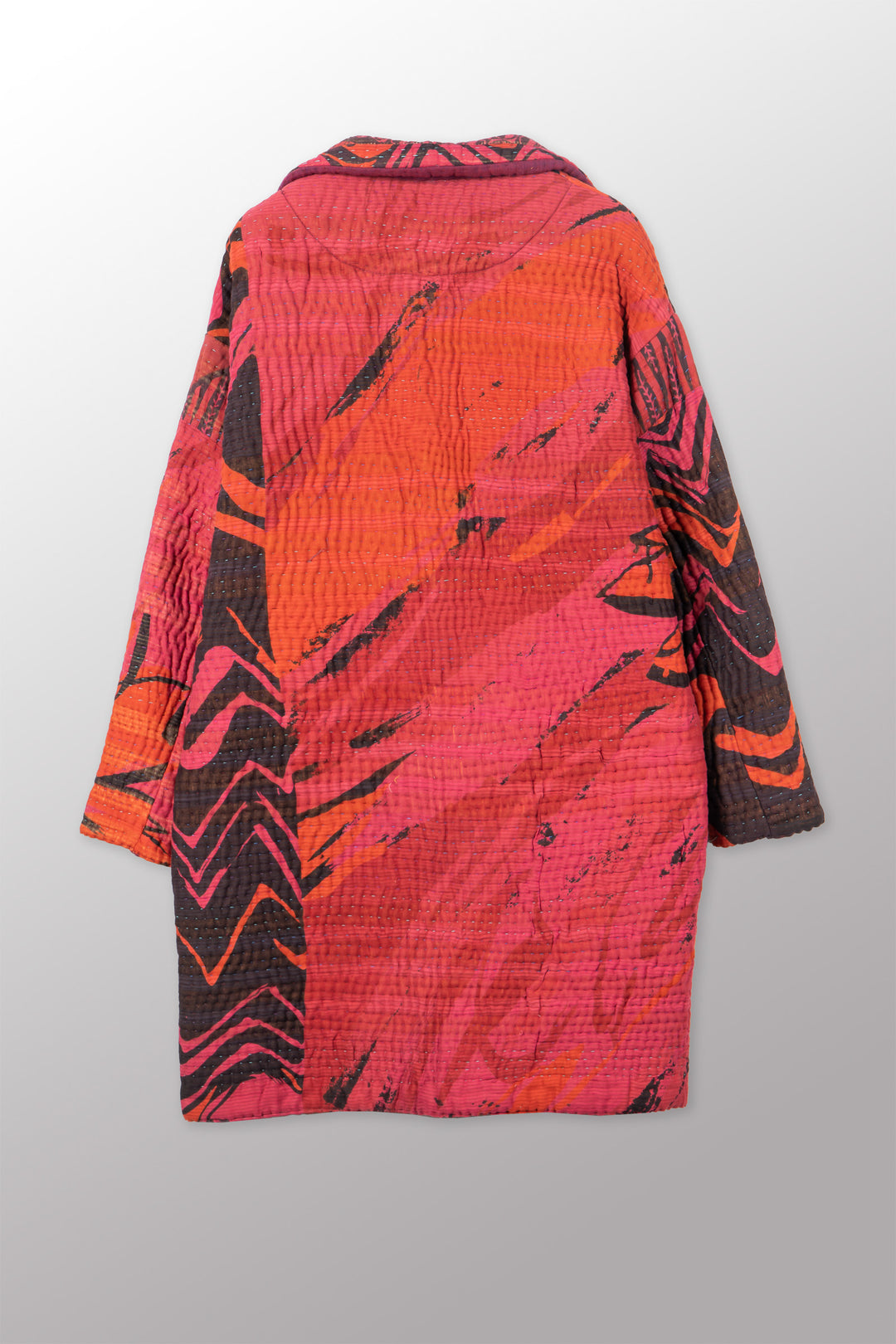 QUILTED OVERDYE COTTON KANTHA LONG LINE JACKET - oq5059-cred001m -