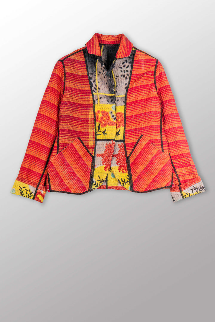 VINTAGE COTTON KANTHA CROPPED BASIC JACKET - cv4096-0003s -
